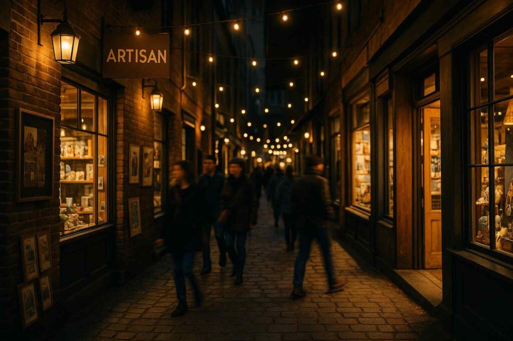 artisan lights at night in directory | GPS: 49.289317, -122.786199