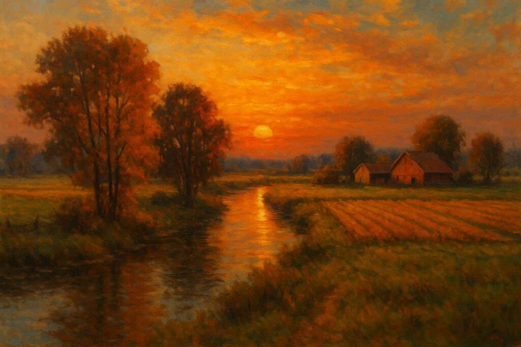 autumn sunset over river farm directory | GPS: 49.318161, -122.741981