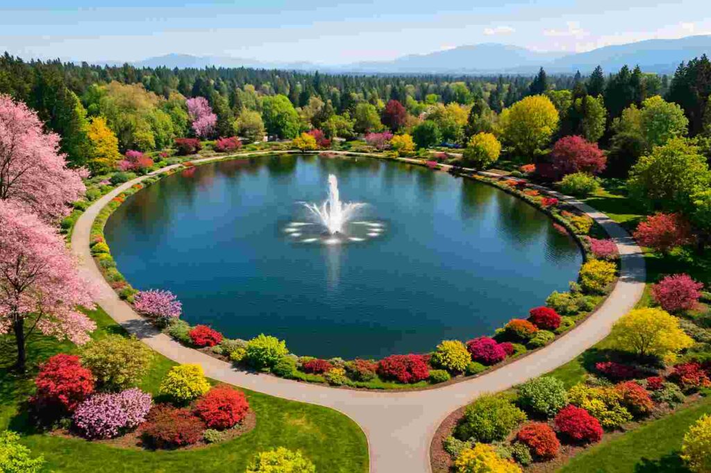 beautiful spring garden with fountain coquitlam | GPS: 49.387702, -122.635375