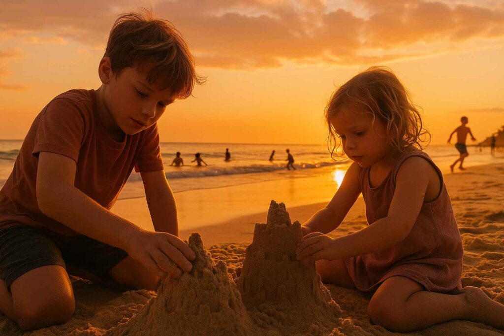 children building sandcastles at sunset directory White Pine Beach BC Day Trip Ideas children building sandcastles at sunset directory | GPS: 49.315141, -122.746612