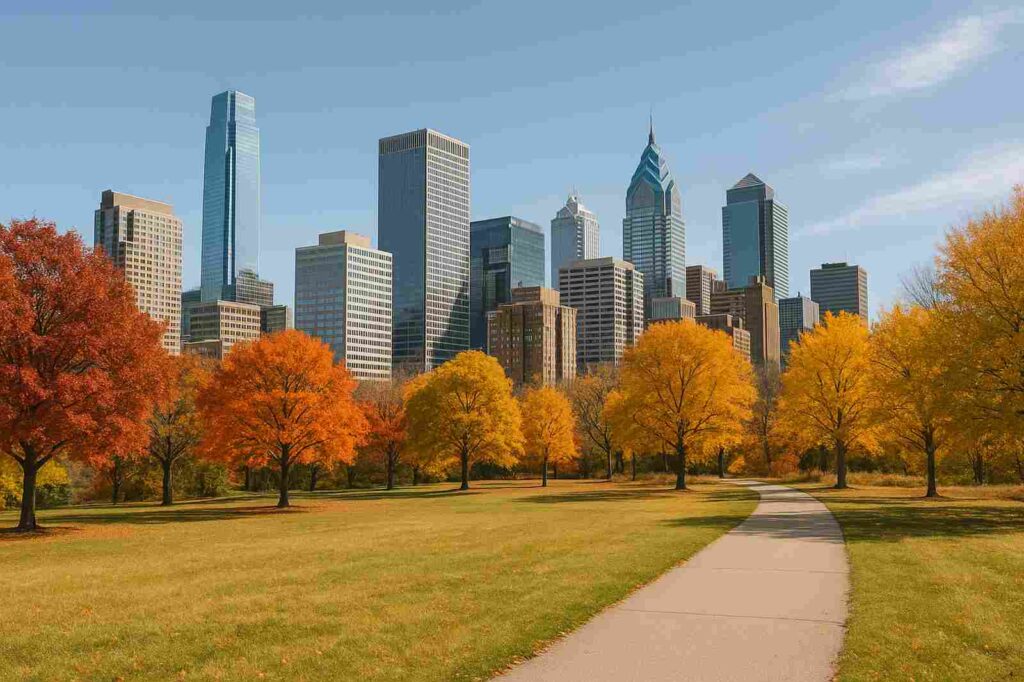 fall leaves and skyscrapers in coquitlam | GPS: 49.309746, -122.754881
