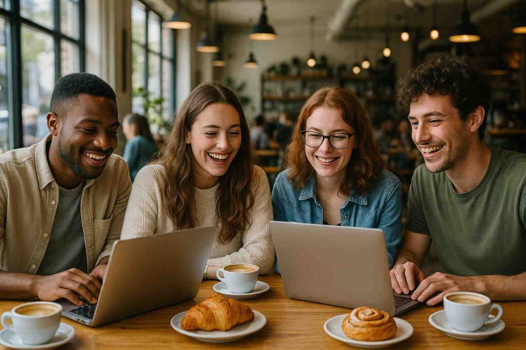 friends working coffee shop directory | GPS: 49.374987, -122.654867