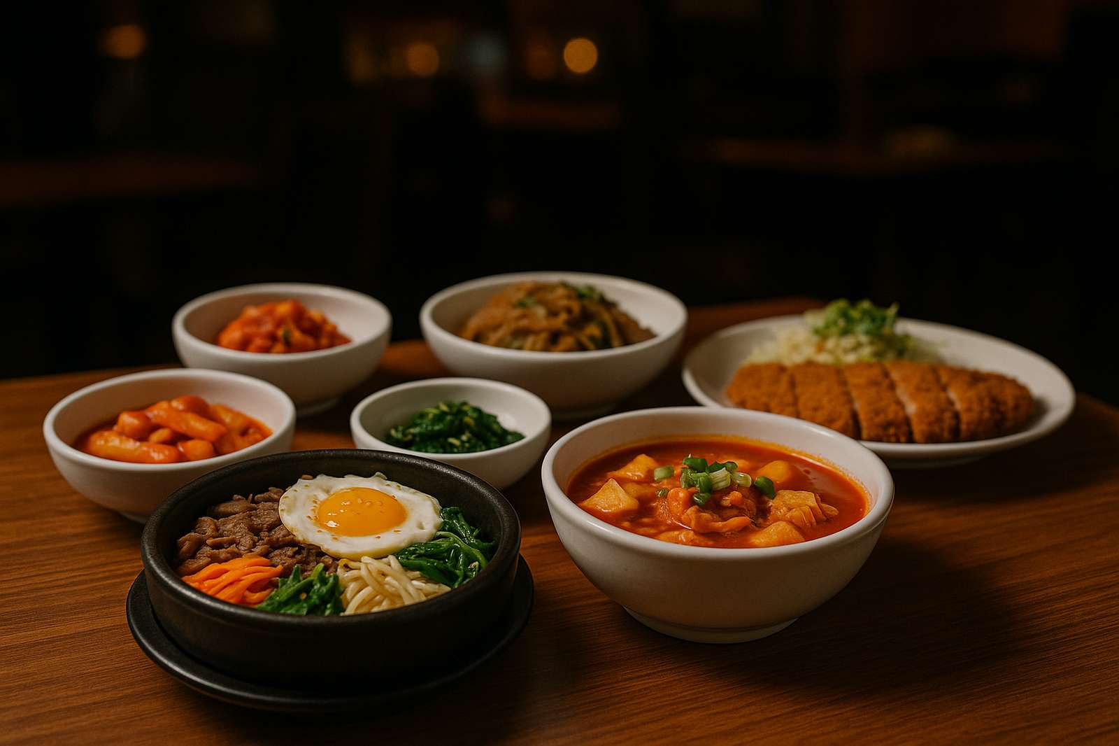 korean food spread with rice coquitlam | GPS: 49.320879, -122.737815