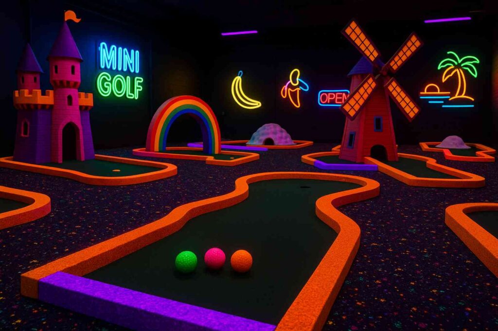 mini golf room with neon lights directory | GPS: 49.293870, -122.779220