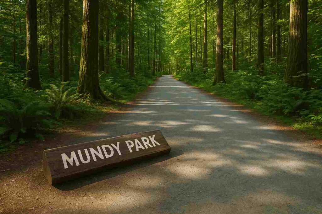 mundy park local forest pathway surrounded by trees | GPS: 49.339327, -122.709535