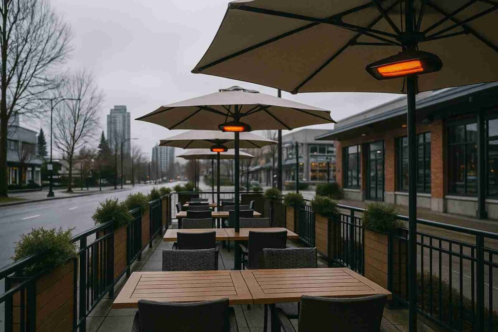 outdoor dining setup with umbrellas directory | GPS: 49.351686, -122.690588