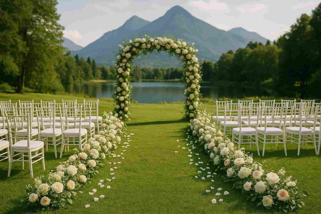 outdoor wedding ceremony with flowers directory | GPS: 49.316007, -122.745284
