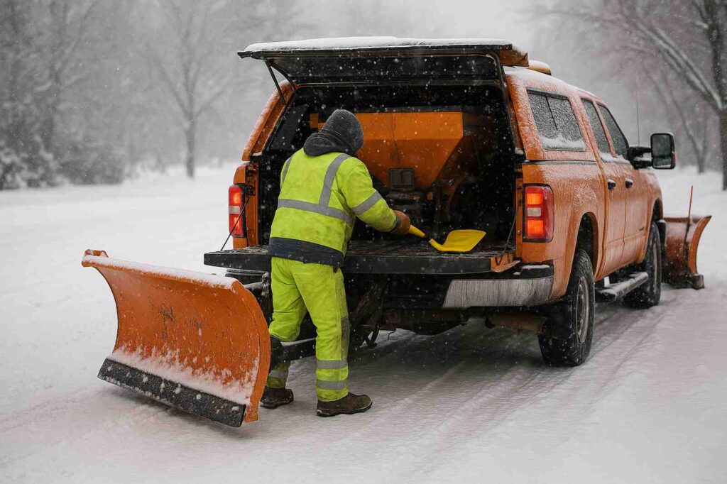 snow removal worker loading shovel directory | GPS: 49.363623, -122.672288