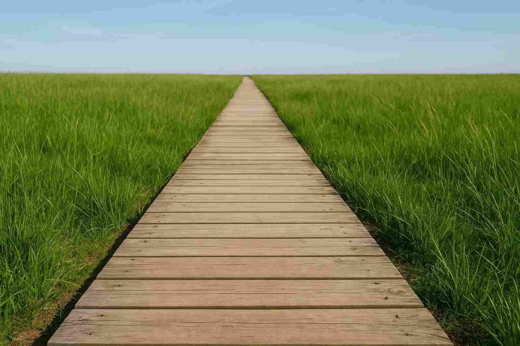 wooden pathway through local grassy field | GPS: 49.285184, -122.792535