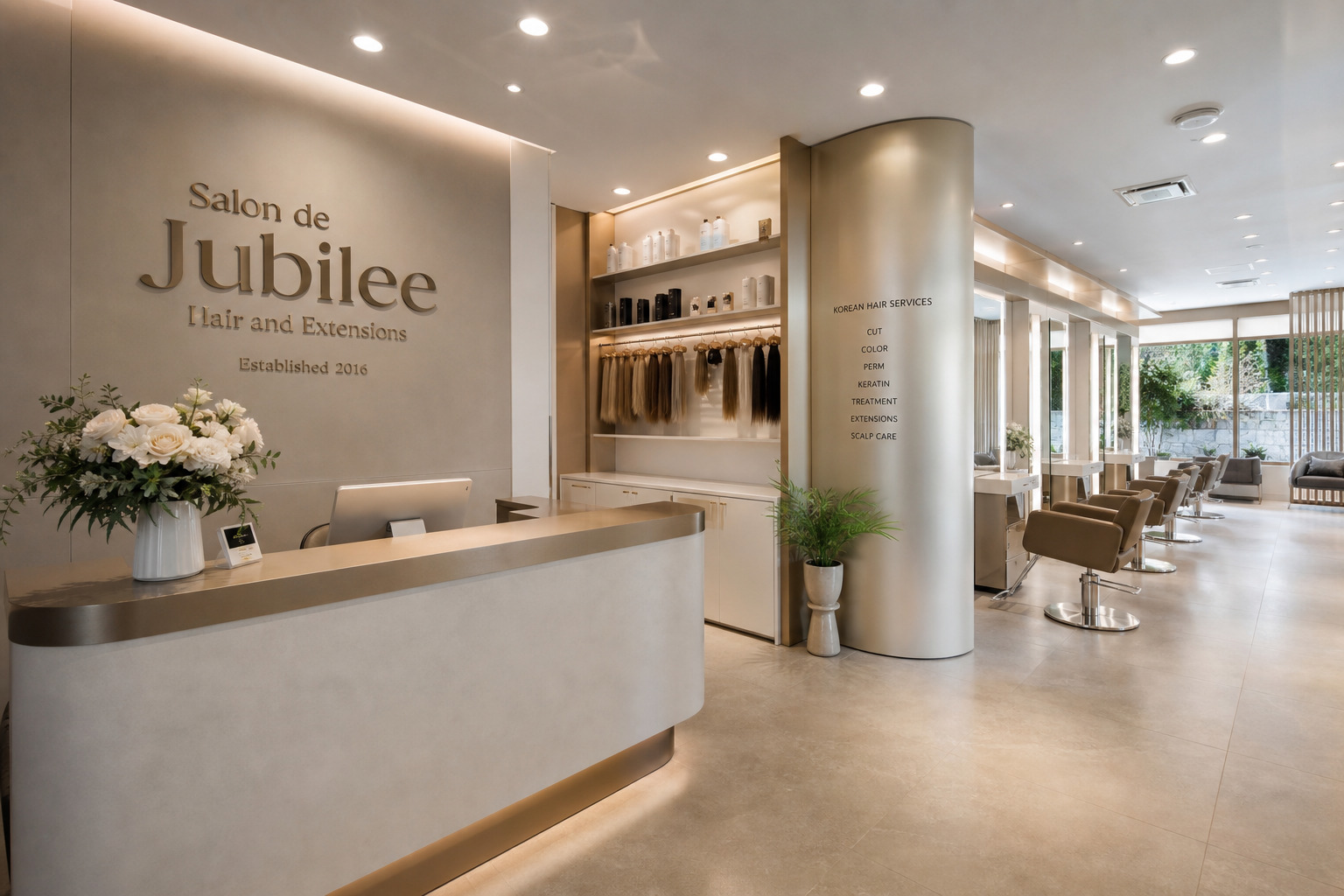 Salon de Jubilee Hair and Extensions on Glen Drive with modern Korean salon styling