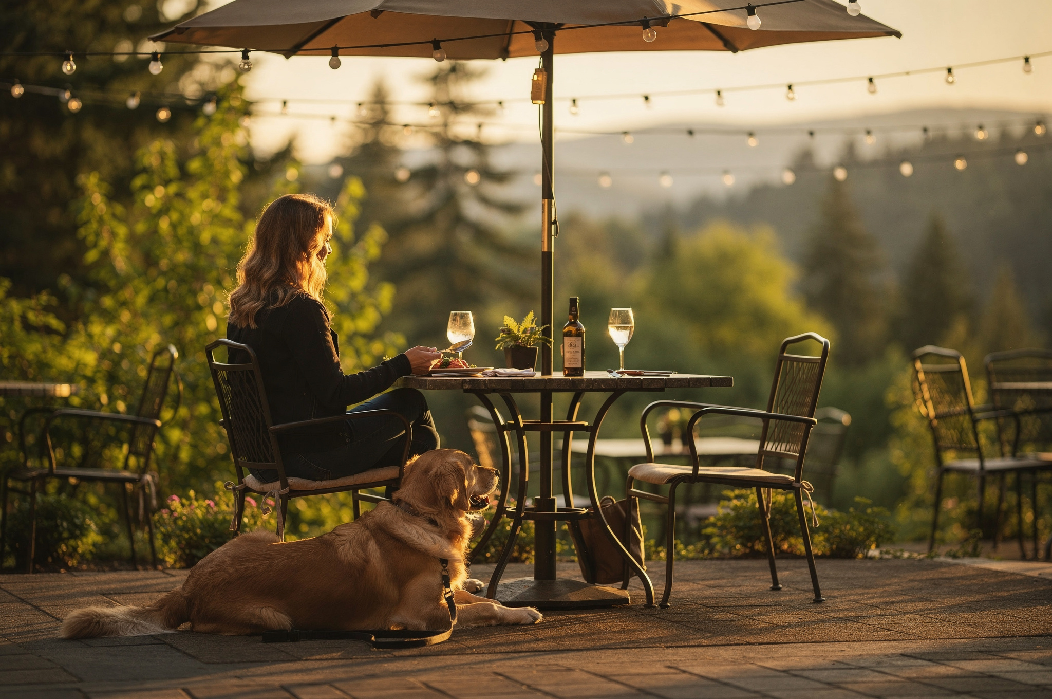 dining at sunset with local dog and woman v2 Where To Eat With Your Dog In Coquitlam BC dining at sunset with local dog and woman | GPS: 49.290941, -122.783710