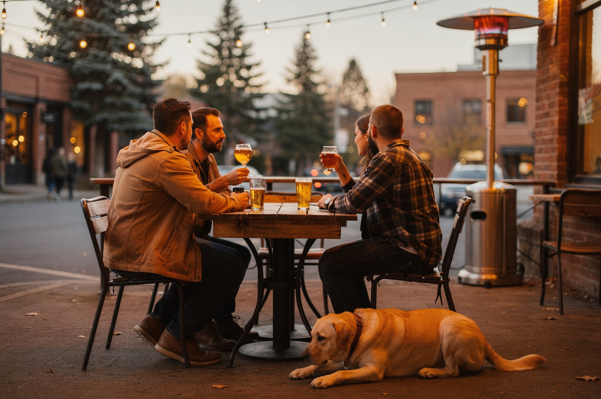 friends enjoying beers at outdoor table directory v2 Where To Eat With Your Dog In Coquitlam BC friends enjoying beers at outdoor table directory | GPS: 49.377074, -122.651668
